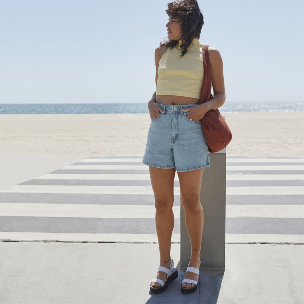 The A-Line Denim Short | Powder Blue