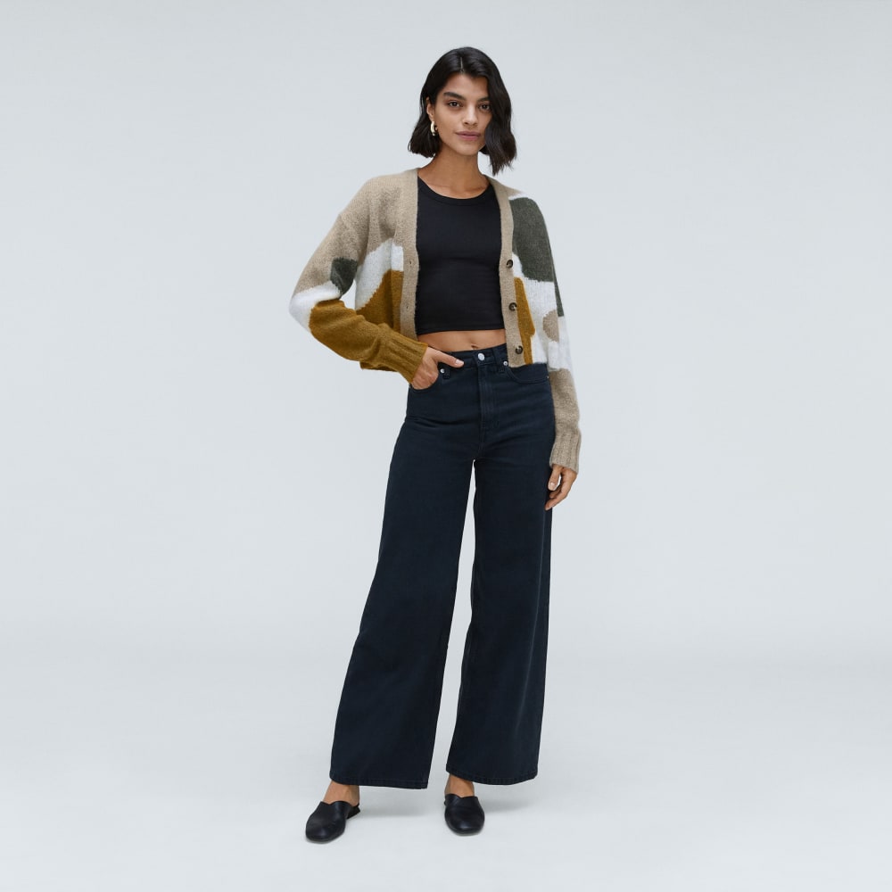 The Alpaca V-Neck Cropped Cardigan | Neutral Camo