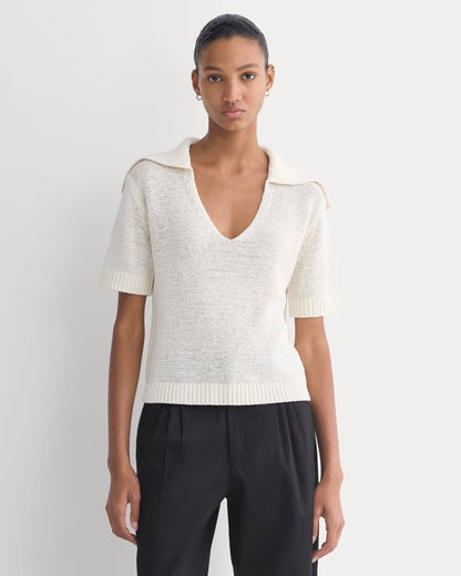 Open Collar Polo | Bone