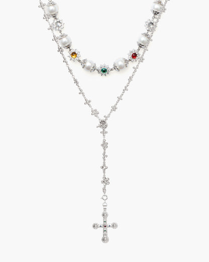 Daisy Pearl Necklace in Silver