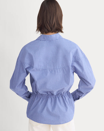 Oversized Cinched Shirt in Ultrasoft Cotton | Mazarine Blue / Optic White