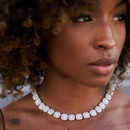 Clustered Tennis Necklace in White Gold- 12mm