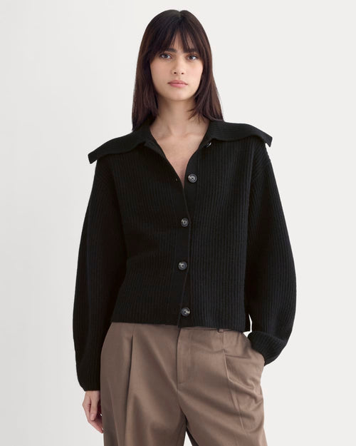 Fisherman Cardigan in Wool Cashmere | Black
