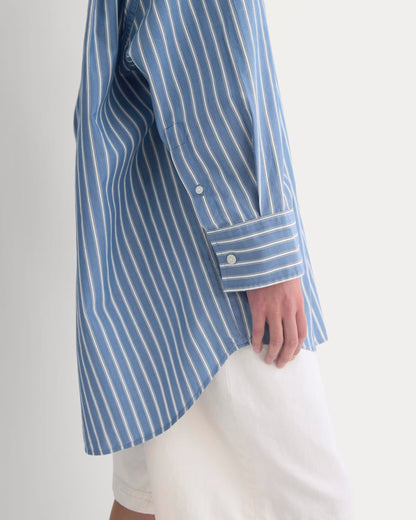 Back-Tie Oversized Shirt in Washed Poplin | Dutch Blue / Bone