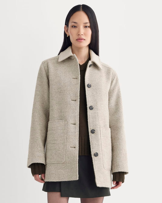 Italian Car Coat | Taupe Herringbone