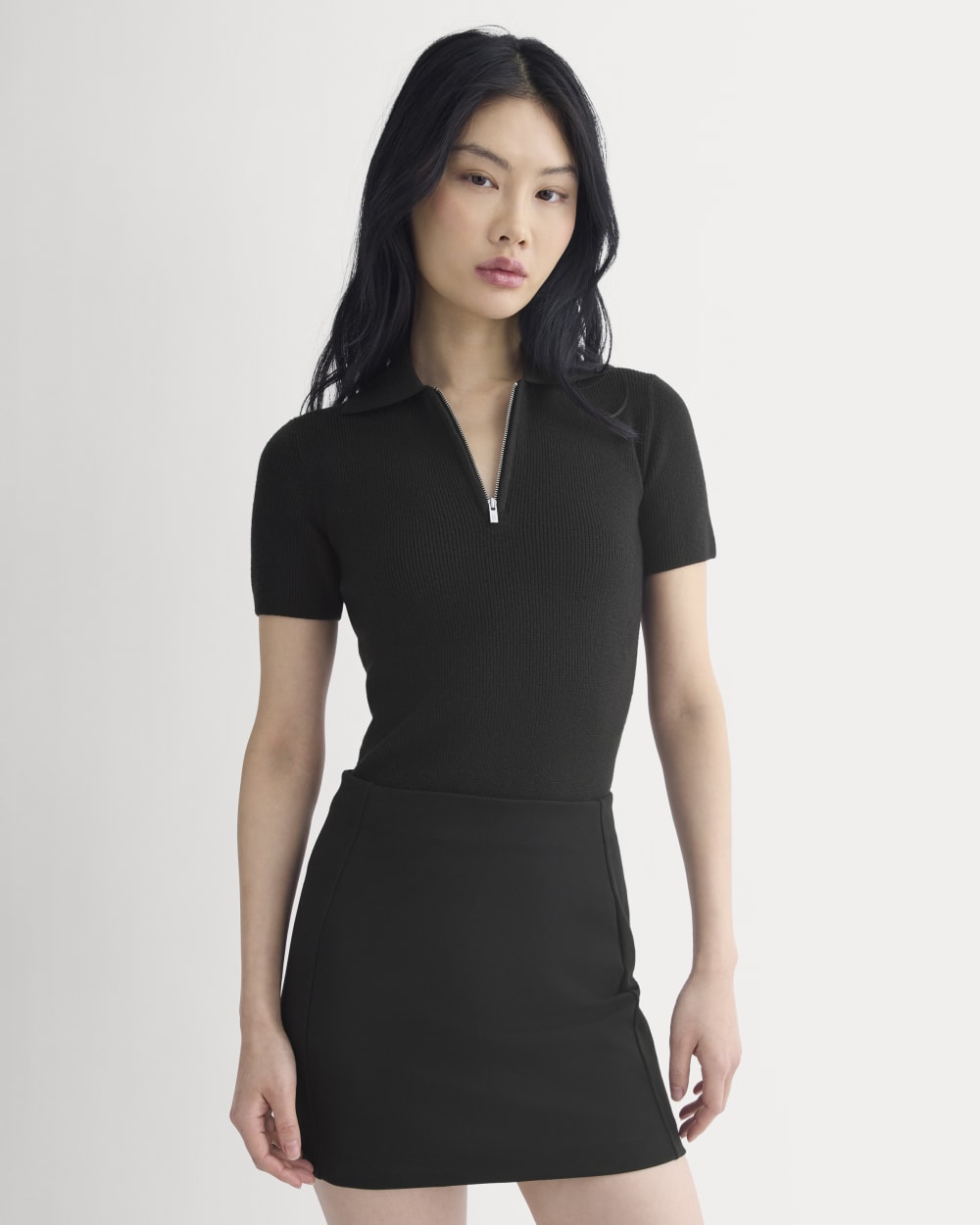 Knit Quarter-Zip Polo | Black
