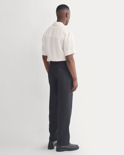 Soyeux Linen Pleated Trouser | Black