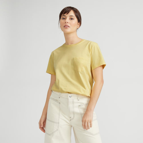 The Box-Cut Tee in Essential Cotton | Pale Yellow | Pocket