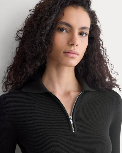 Knit Quarter-Zip Polo Dress | Black