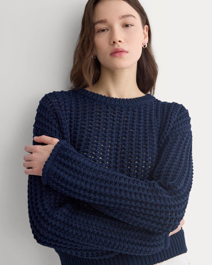 Open-Knit Crew in Elevated Cotton | Navy