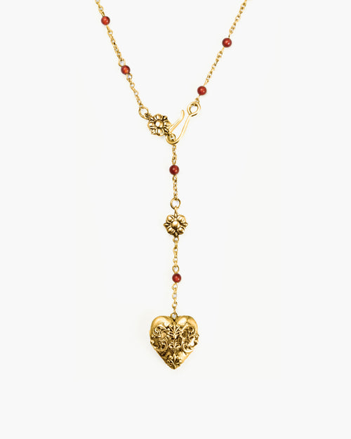 Carnelian Veil Lariat Necklace in Gold