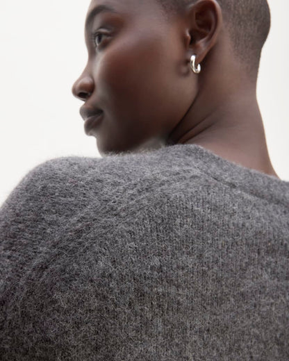 The Alpaca V-Neck Cropped Cardigan | Dark Charcoal