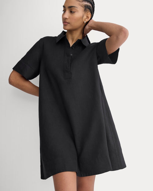 Mini Popover Shirtdress in Linen | Black