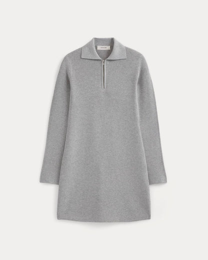 Knit Quarter-Zip Polo Dress | Light Heathered Grey