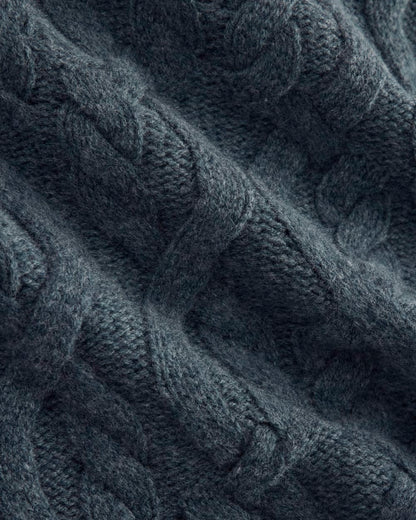 Cable Knit Crew in Luxe Merino | Heather Midnight Navy
