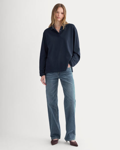 Oversized Pique Polo | Deep Navy
