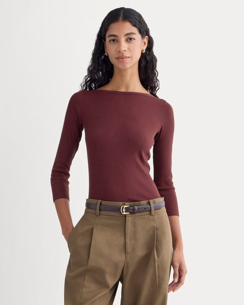 Luxe Rib 3/4 Sleeve Boatneck Tee | Heathered Port Royale