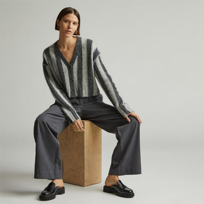 The Alpaca V-Neck Cropped Cardigan | Light Heather Grey / Dark Charcoal