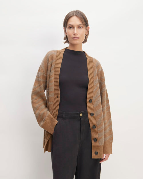 The Alpaca Tiger Jacquard Cardigan | Camel / Medium Brown