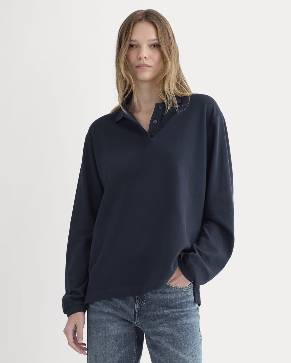 Oversized Pique Polo | Deep Navy