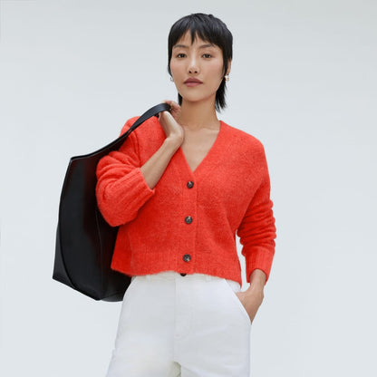 The Alpaca V-Neck Cropped Cardigan | Red Orange