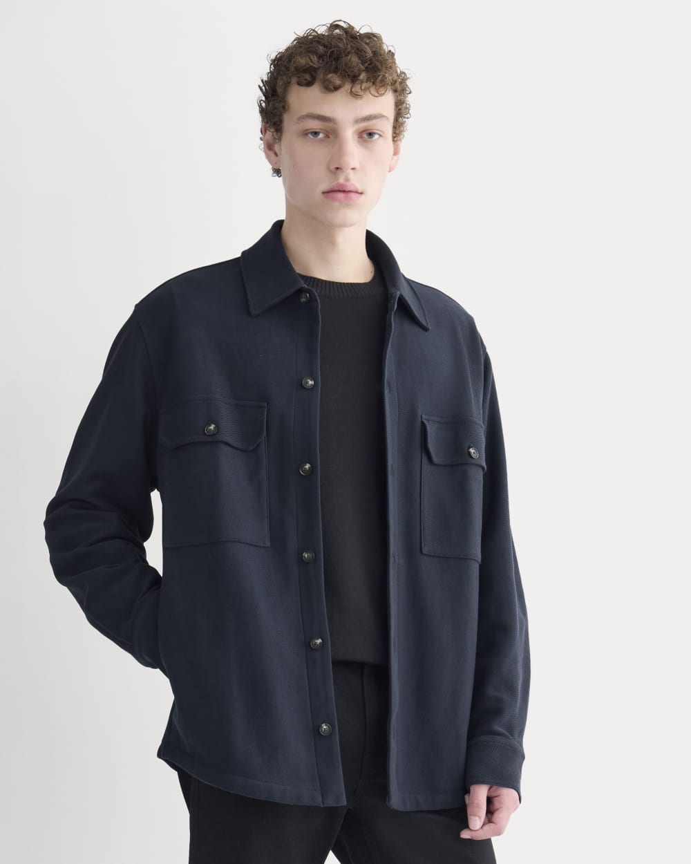 Relaxed Knit Utility Shirt | Navy